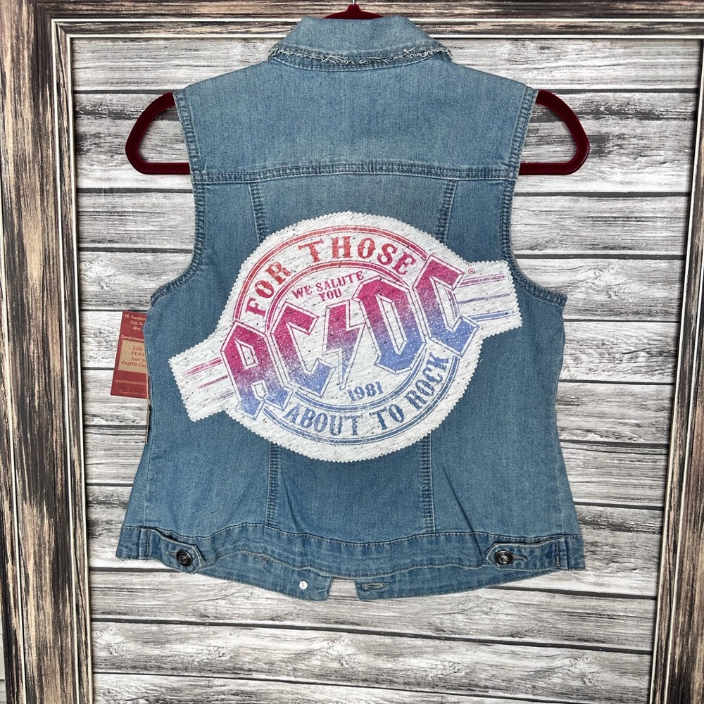 UpCycled Recycled Handmade Reworked Vintage AC DC Rock n Roll Denim Vest Gypsy
